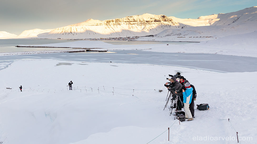 Photographers lining up at Kirkjufellsfoss.