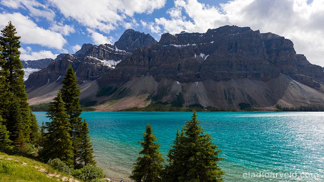 First glance of the gorgeous water color at Bow Lake.